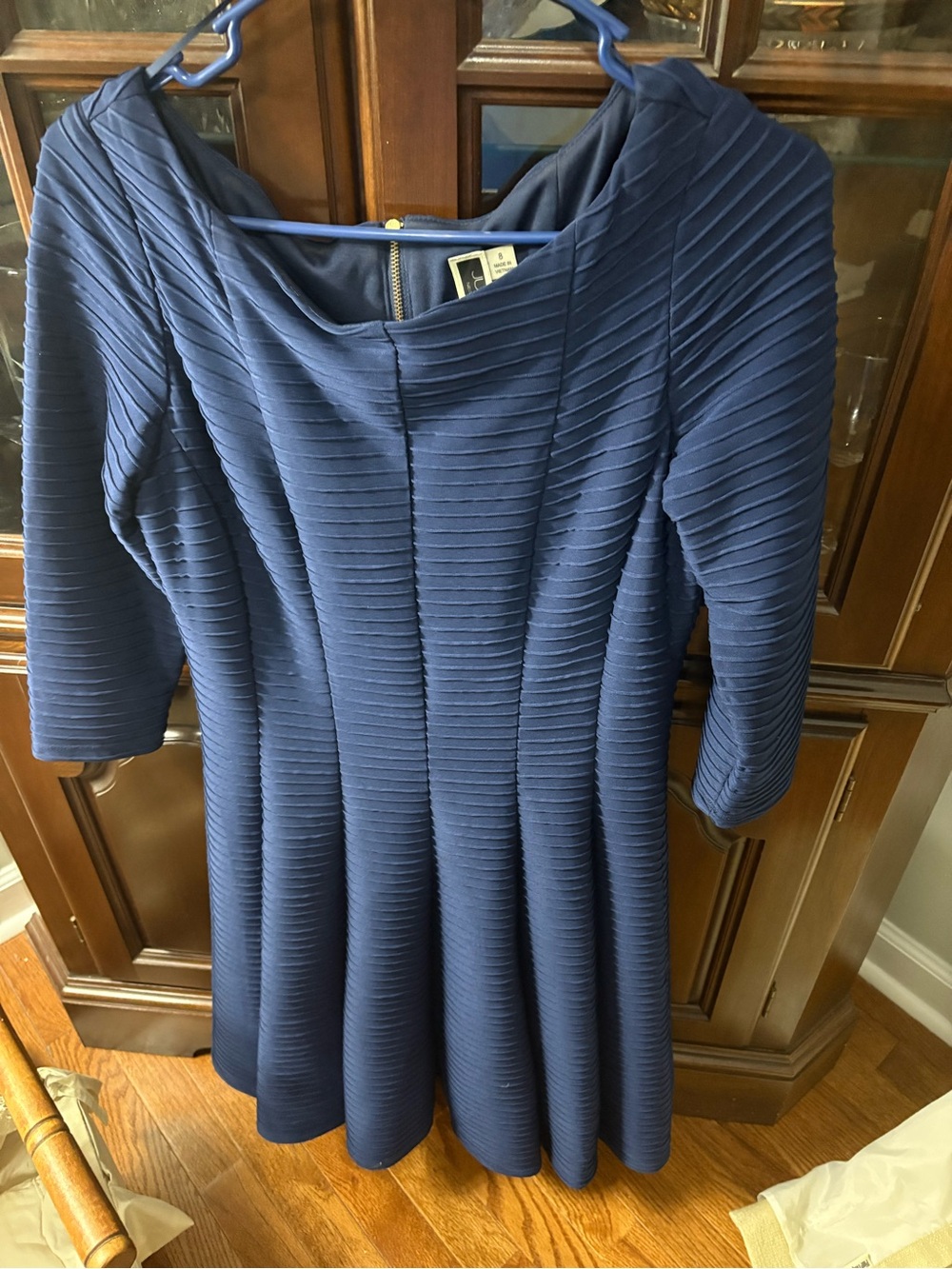 Julian Taylor Navy Textured Fit-and-Flare Dress size 8 - Picture 2 of 3